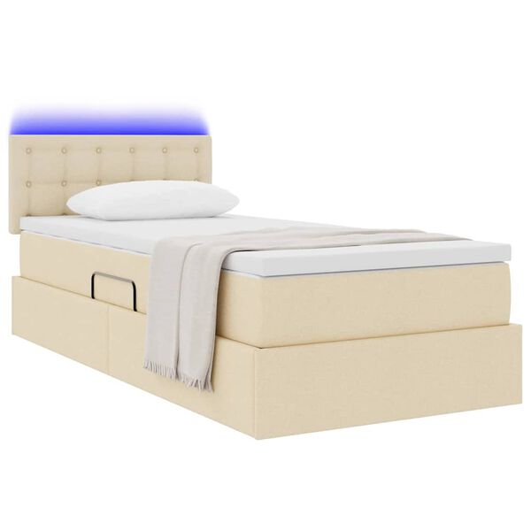 vidaXL Lit avec rangement et LED avec matelas Cr&egrave;me 90 x 190 cm tissu