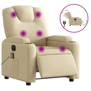 vidaXL Fauteuil inclinable de massage &eacute;lectrique cr&egrave;me tissu