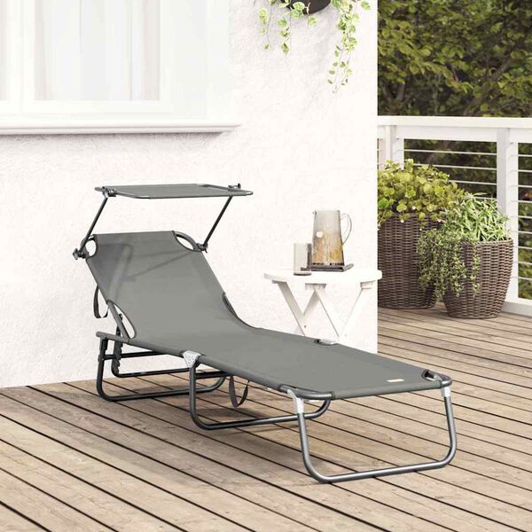 vidaXL Chaise longue pliante avec coussin Gris 56 x 190 x 81cm tissu