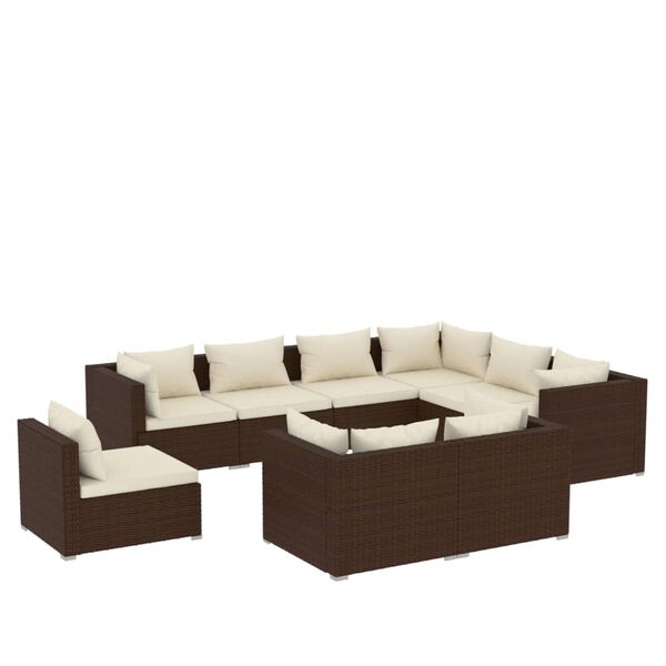 vidaXL Salon de jardin 9 pcs avec coussins R&eacute;sine tress&eacute;e Marron