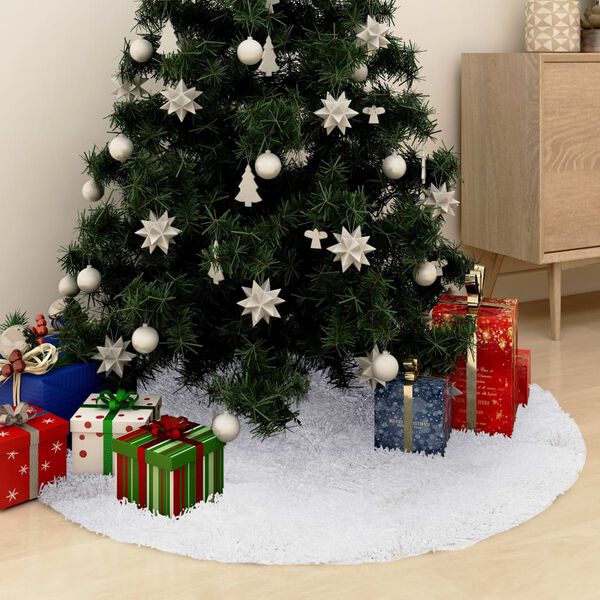 vidaXL Jupe de sapin de No&euml;l blanche 122 cm en fausse fourrure