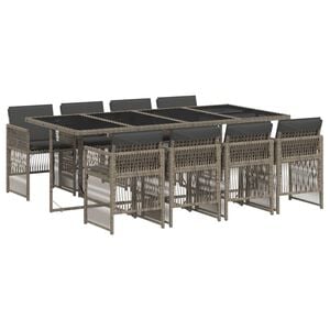 vidaXL Ensemble &agrave; manger de jardin 9 pcs coussins gris r&eacute;sine tress&eacute;e