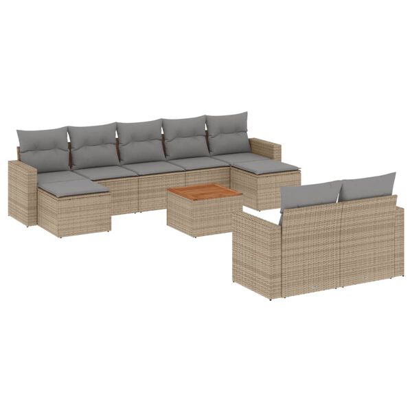 vidaXL Salon de jardin et coussins 10 pcs m&eacute;lange beige r&eacute;sine tress&eacute;e