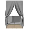 vidaXL Chaise longue double avec toit et rideaux beige r&eacute;sine tress&eacute;e