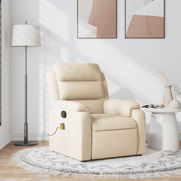 vidaXL Fauteuil de massage inclinable Cr&egrave;me Tissu