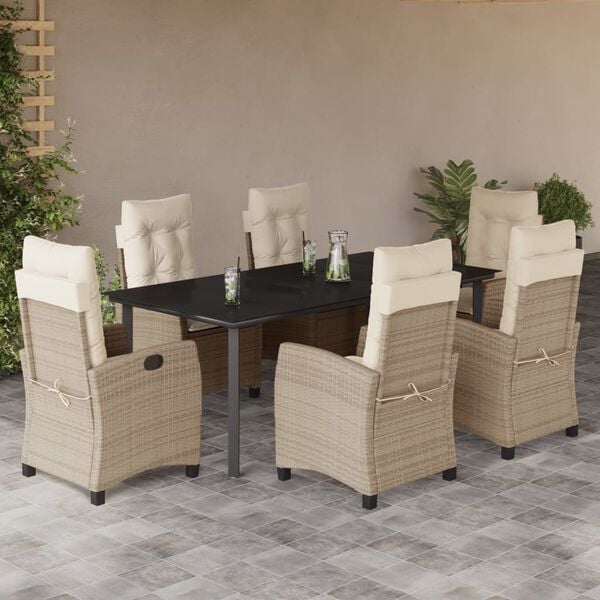 vidaXL Ensemble &agrave; manger de jardin et coussins 7 pcs beige poly rotin