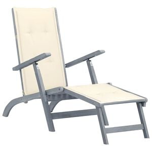 vidaXL Chaise longue d'ext&eacute;rieur repose-pied et coussin Acacia solide
