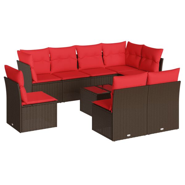 vidaXL Salon de jardin avec coussins 9 pcs marron r&eacute;sine tress&eacute;e