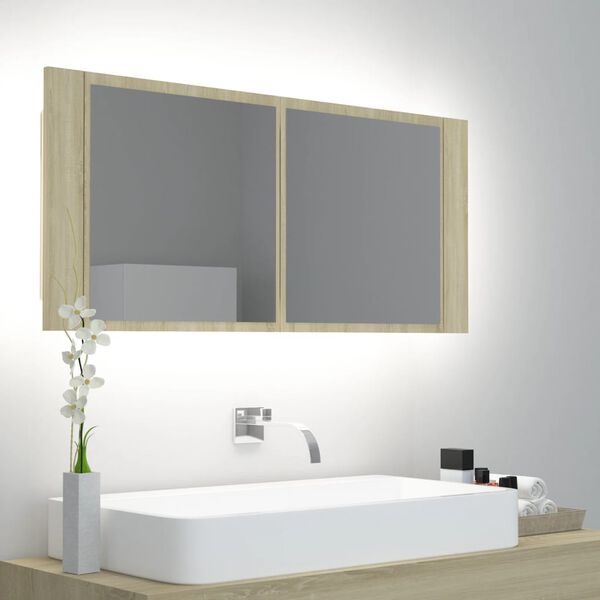 vidaXL Armoire à miroir à LED de bain Chêne sonoma 100x12x45 Acrylique