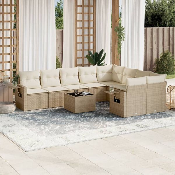 vidaXL Salon de jardin avec coussins 10 pcs beige r&eacute;sine tress&eacute;e