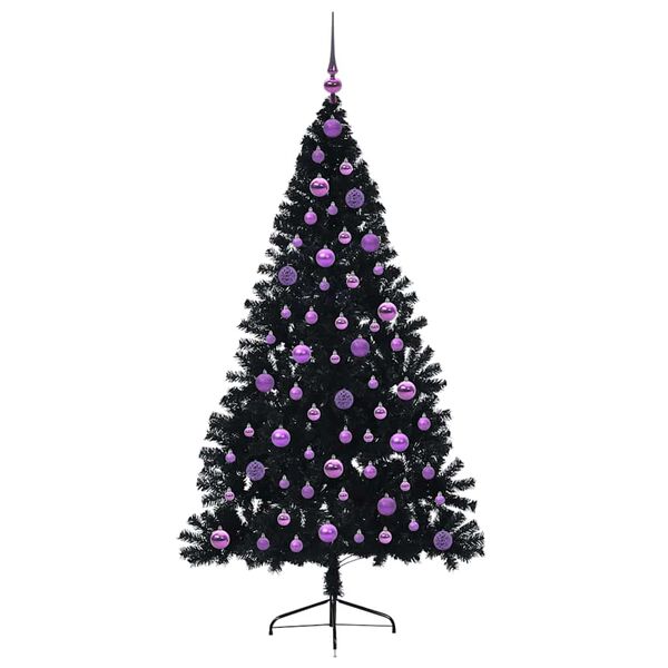 vidaXL Sapin de No&euml;l artificiel pr&eacute;-&eacute;clair&eacute; Noir 180 cm PVC