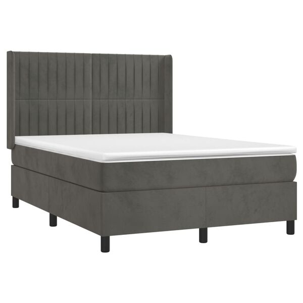 vidaXL Sommier &agrave; lattes de lit et matelas Gris fonc&eacute; 140x190cm Velours