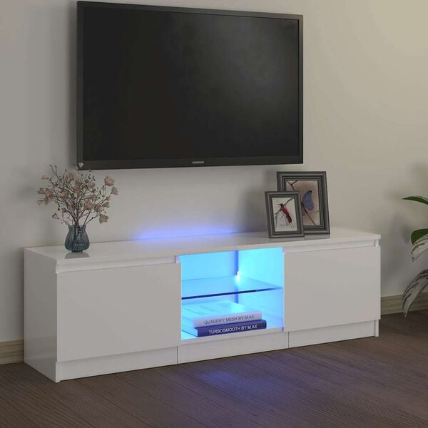 vidaXL Meuble TV avec lumi&egrave;res LED blanc brillant 120x30x36 cm