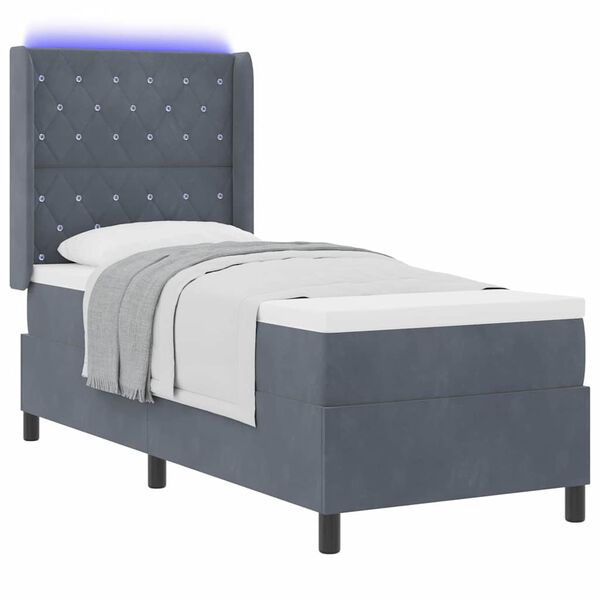 vidaXL Lit &agrave; Ressorts avec Matelas LED Gris fonc&eacute; 80 x 200 cm Velours