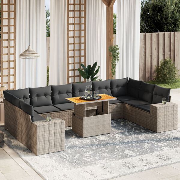 vidaXL Salon de jardin 11 pcs avec coussins gris r&eacute;sine tress&eacute;e