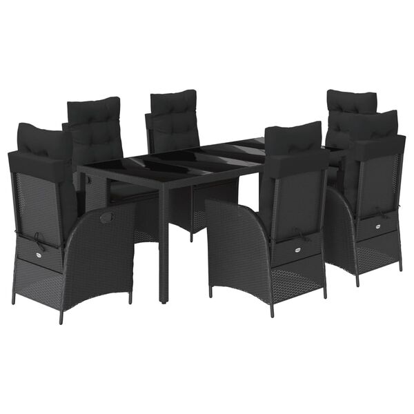vidaXL Ensemble &agrave; manger de jardin coussins 7pcs Noir R&eacute;sine tress&eacute;e