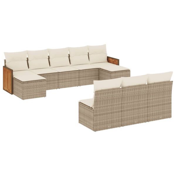 vidaXL Salon de jardin avec coussins 10 pcs beige r&eacute;sine tress&eacute;e