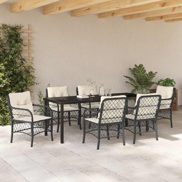 vidaXL Ensemble de salle &agrave; manger pour jardin 7 pcs Noir polyrotin