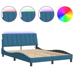 vidaXL Cadre de lit avec LED sans matelas Hanko bleu 120x200 cm velours