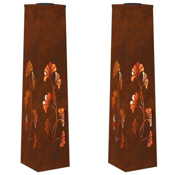 vidaXL Lumi&egrave;re de chemin LED solaire 2 pcs Acier Corten Acier Corten