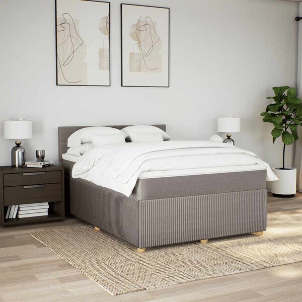 vidaXL Sommier &agrave; lattes de lit avec matelas Taupe 140x200 cm Tissu