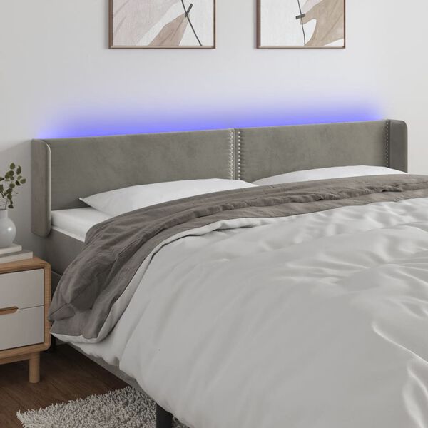 vidaXL T&ecirc;te de lit &agrave; LED Gris clair 203x16x78/88 cm Velours