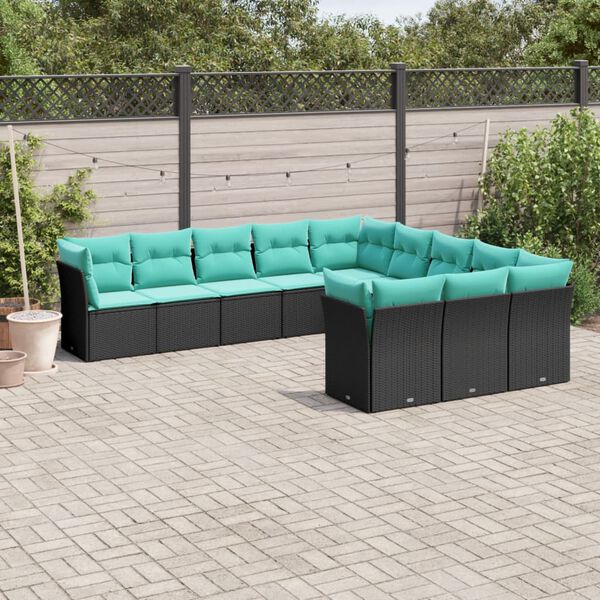 vidaXL Salon de jardin 11 pcs avec coussins noir r&eacute;sine tress&eacute;e