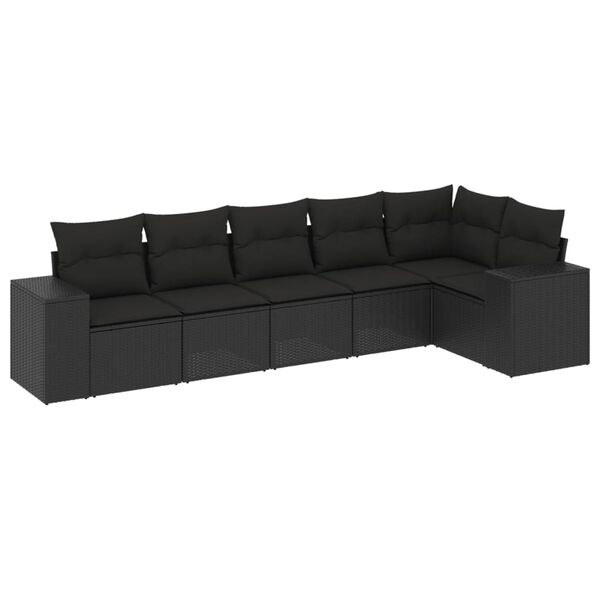 vidaXL Salon de jardin 6 pcs avec coussins noir r&eacute;sine tress&eacute;e