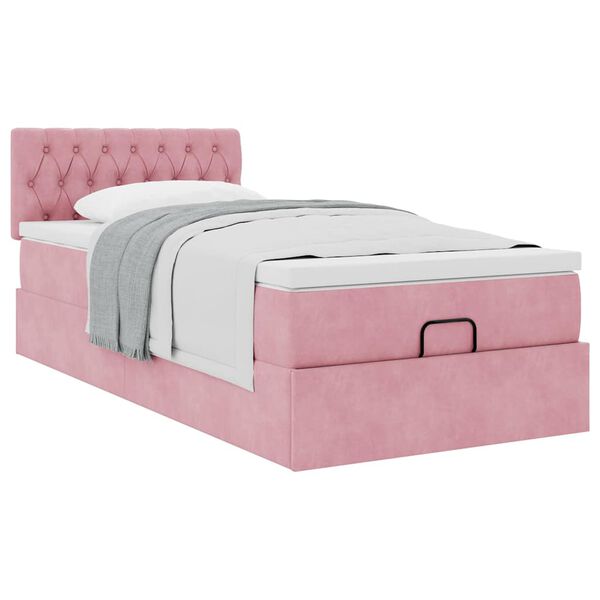 vidaXL Cadre de lit ottoman avec matelas rose 90x190 cm velours