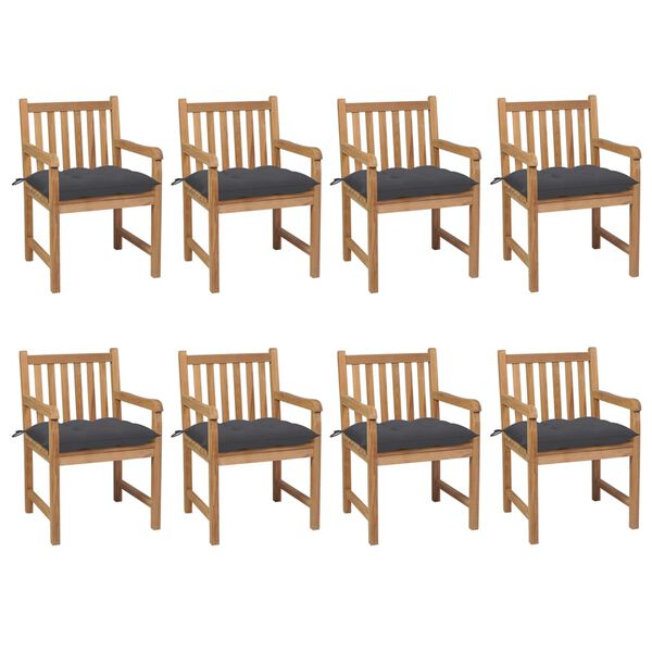 vidaXL Chaises de jardin lot de 8 avec coussins anthracite Teck solide