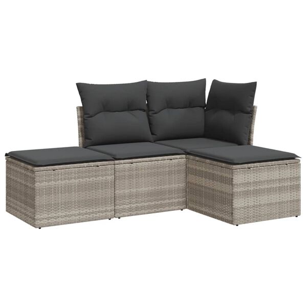 vidaXL Salon de jardin 4 pcs avec coussins gris clair r&eacute;sine tress&eacute;e