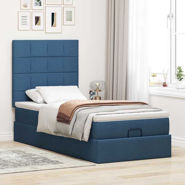 VidaXL Cadre de lit ottoman avec matelas bleu 80x200 cm tissu