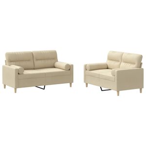 vidaXL Ensemble de canap&eacute;s 2 pcs avec coussins cr&egrave;me tissu