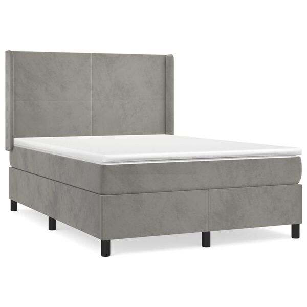 vidaXL Sommier &agrave; lattes de lit et matelas Gris clair 140x190cm Velours
