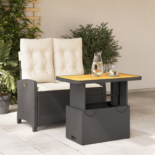 vidaXL Ensemble &agrave; manger de jardin coussins 2pcs noir r&eacute;sine tress&eacute;e