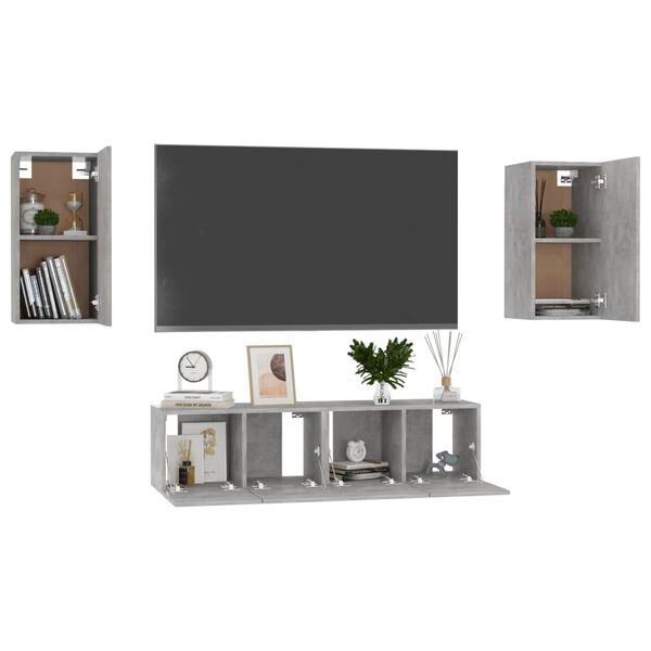 vidaXL Ensemble de meubles TV 4 pcs Gris b&eacute;ton Bois d'ing&eacute;nierie