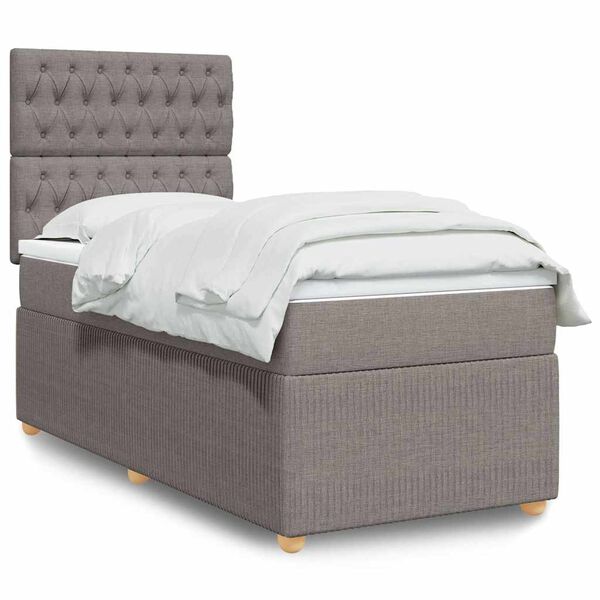 vidaXL Sommier &agrave; lattes de lit avec matelas Taupe 90x200 cm Tissu