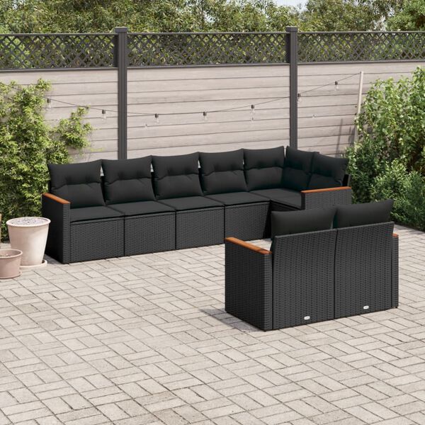 vidaXL Salon de jardin 8 pcs avec coussins noir r&eacute;sine tress&eacute;e