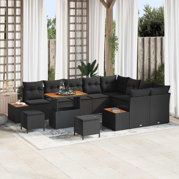 vidaXL Ensemble de canap&eacute; de jardin 12 pcs Noir Poly rotin