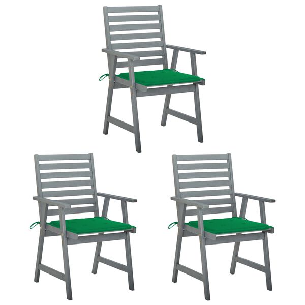 vidaXL Chaises &agrave; manger d'ext&eacute;rieur lot de 3 et coussins Acacia massif