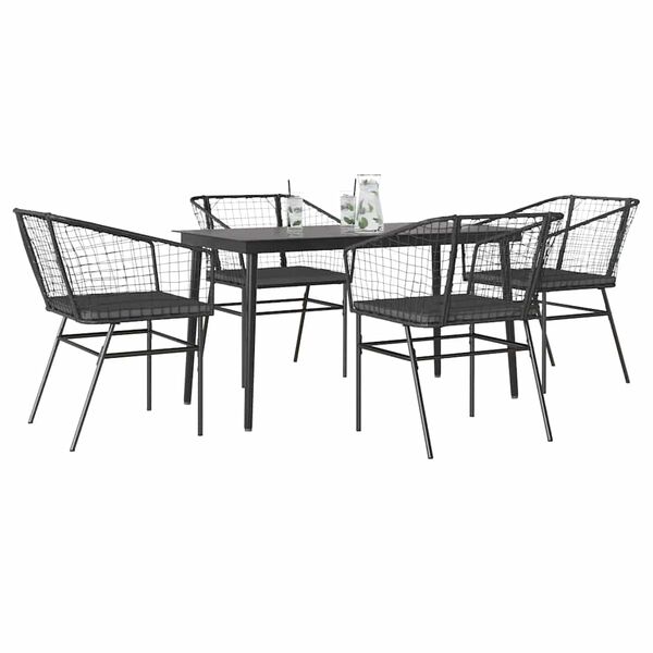 vidaXL Ensemble &agrave; manger de jardin et coussins 5 pcs noir rotin verre