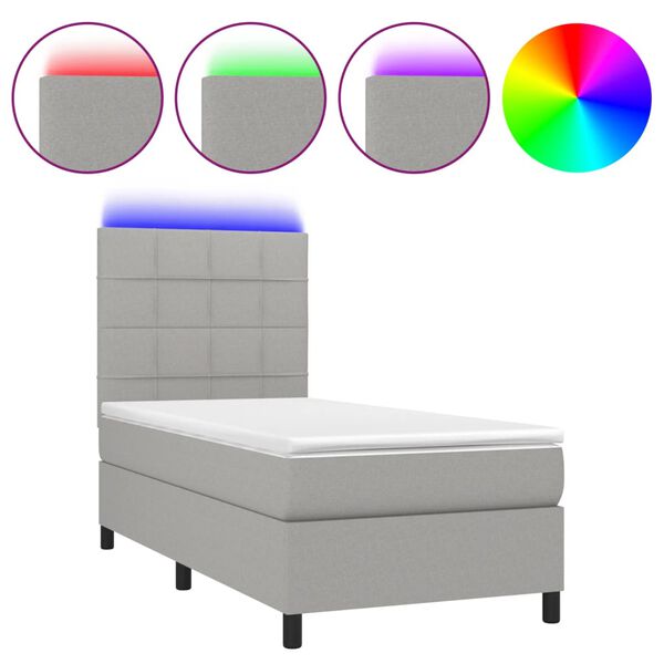 vidaXL Sommier &agrave; lattes de lit avec matelas et LED Gris clair 90x190cm