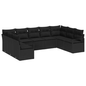vidaXL Ensemble de canap&eacute; de jardin avec coussin 9 pcs Noir polyrotin