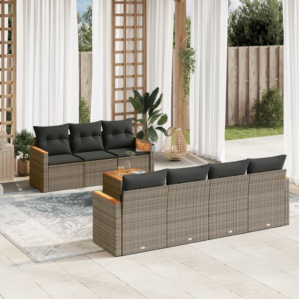 vidaXL Salon de jardin 8 pcs avec coussins gris r&eacute;sine tress&eacute;e