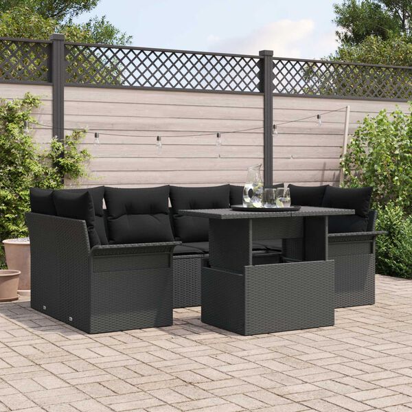 vidaXL Ensemble de canapé de jardin 7 pcs Noir Poly Rattan