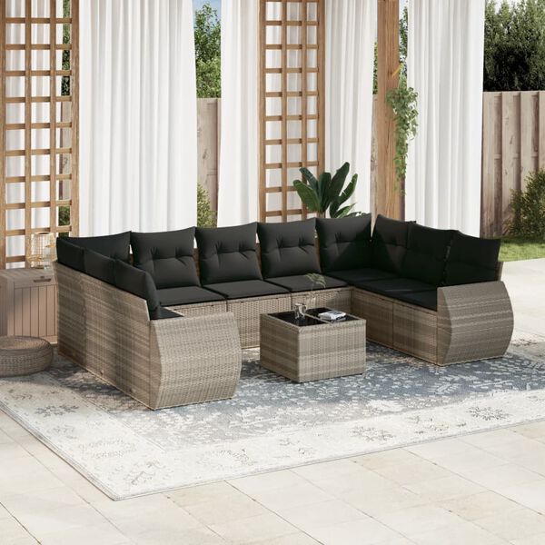 vidaXL Salon de jardin avec coussins 10 pcs gris clair r&eacute;sine tress&eacute;e