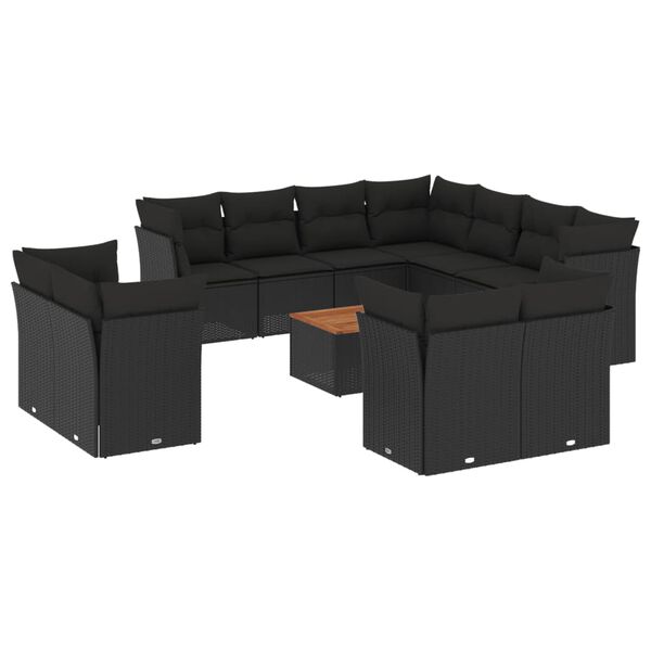 vidaXL Salon de jardin 12 pcs avec coussins noir r&eacute;sine tress&eacute;e