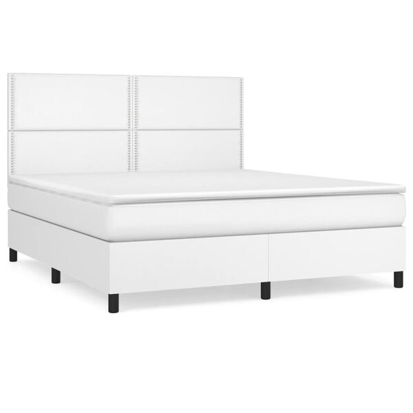 vidaXL Sommier &agrave; lattes de lit avec matelas Blanc 180x200cm Similicuir