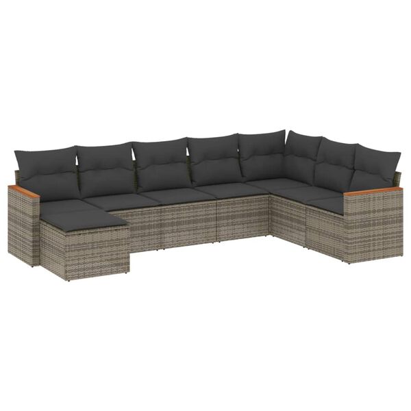 vidaXL Salon de jardin 8 pcs avec coussins gris r&eacute;sine tress&eacute;e