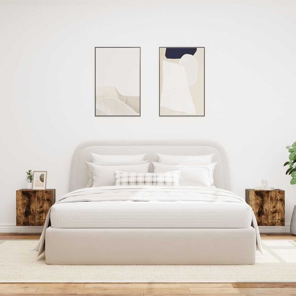 vidaXL Meubles TV muraux et lumi&egrave;res LED 2pcs ch&ecirc;ne fum&eacute; 40,5x35x40 cm